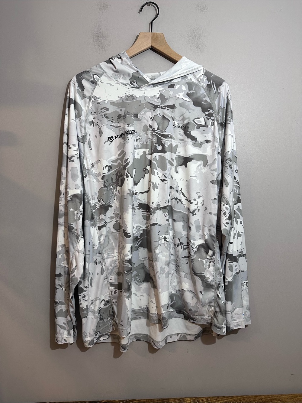 Simms Mens XXL Solarflex UPF 50 White Sweatshirt Hoodie Veil Camo Lightweight
